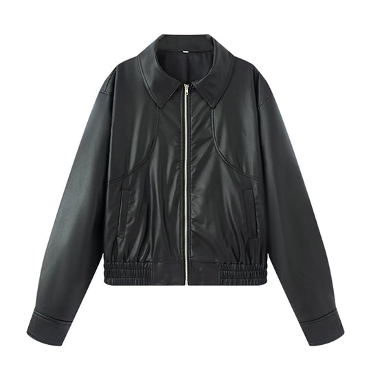 Damen Kunstlederjacke im lässigen Biker-Stil mit praktischen Taschen und elastischem Bund EB