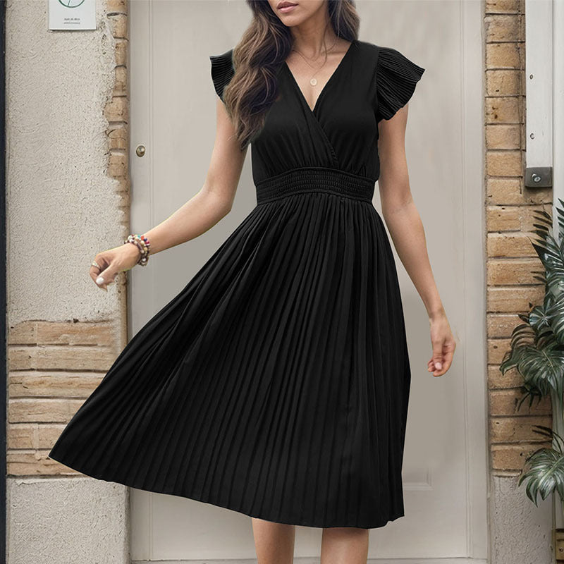 Damen Midikleid mit plissiertem Design und voluminösen Ärmeln EB