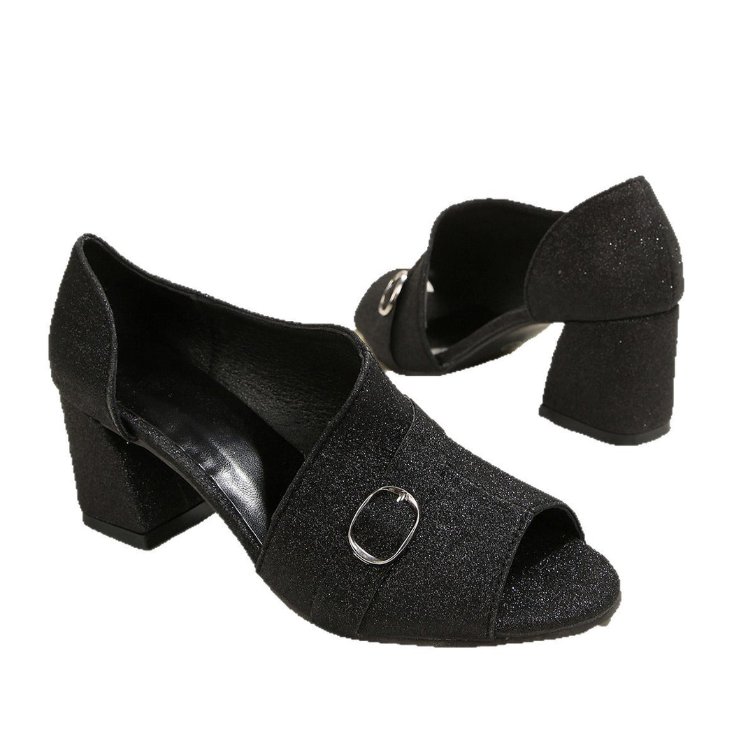 Damen Peep-Toe Pumps mit funkelndem Design und komfortablem Blockabsatz EB
