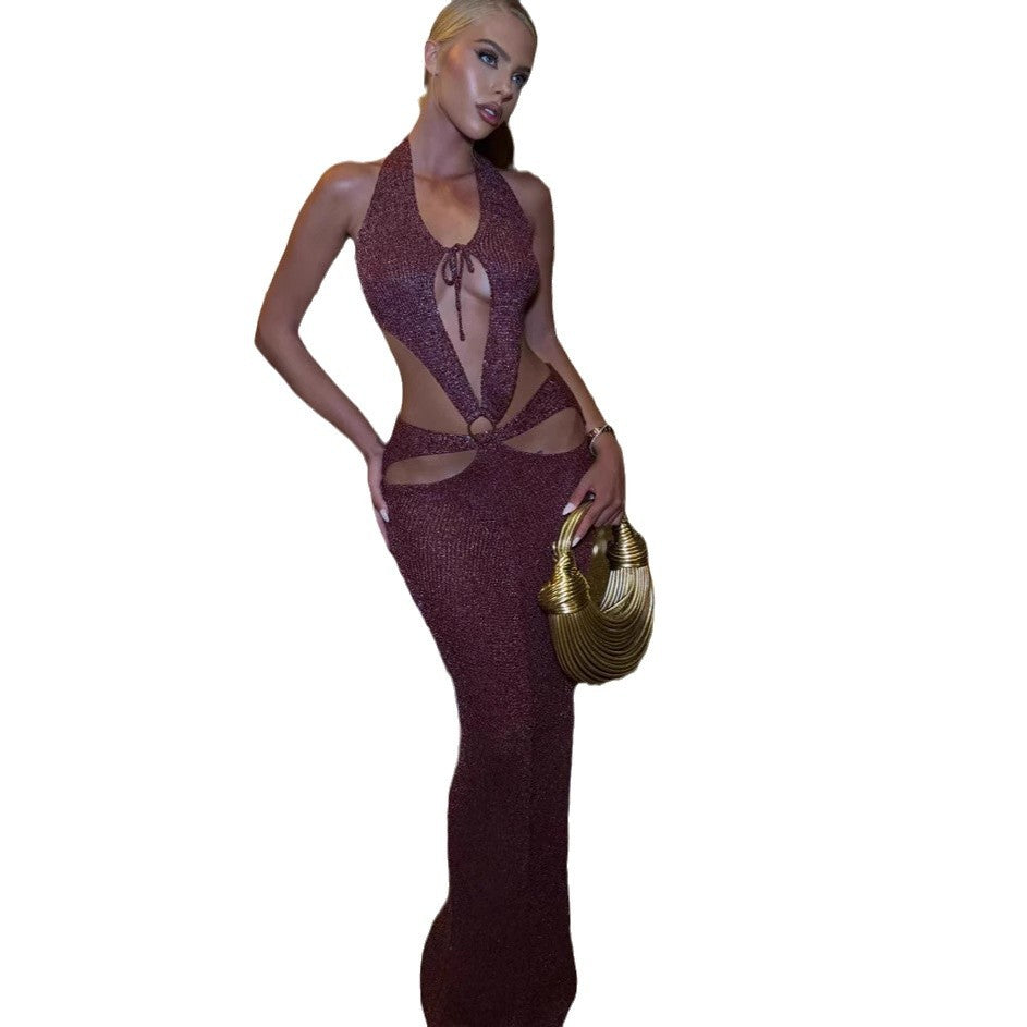 Damen High-Fashion Maxikleid mit tiefen Ausschnitten und Ringdetails EB