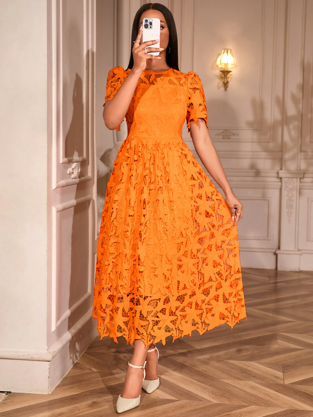 Damen Spitzen-Maxikleid mit floralem Design EB