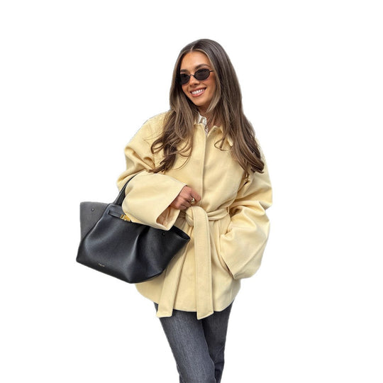 Damen Modische Blazerjacke mit Gürtel EB