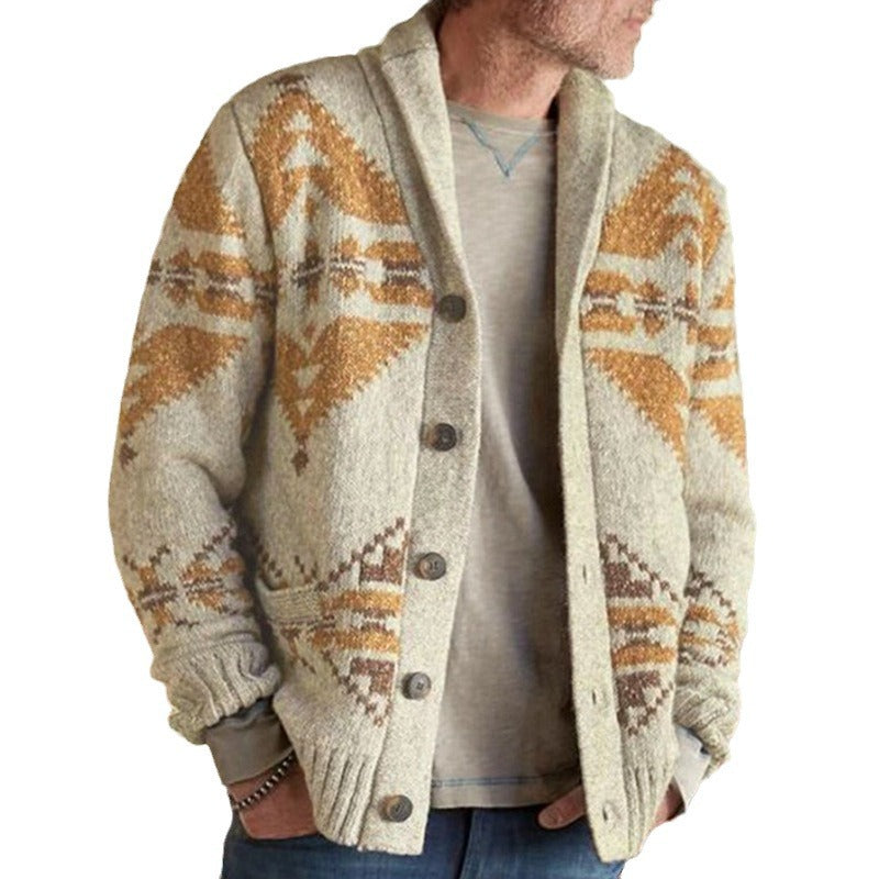 Herren Strickjacke mit geometrischem Muster und einem weichen, wärmenden Futter EB