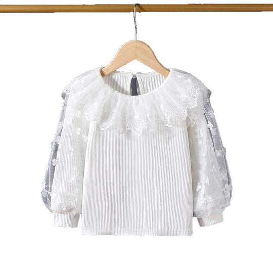 Damen Bluse mit romantischem Tüllkragen und floralen Stickereien EB