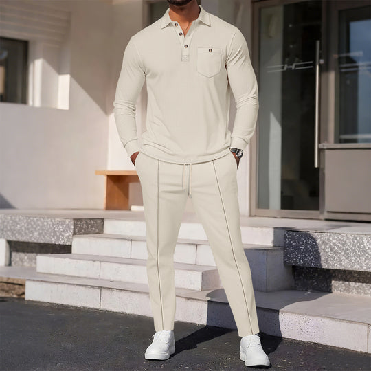 Herren eleganter Freizeitanzug mit strukturiertem Oberteil und modischen Hosen EB