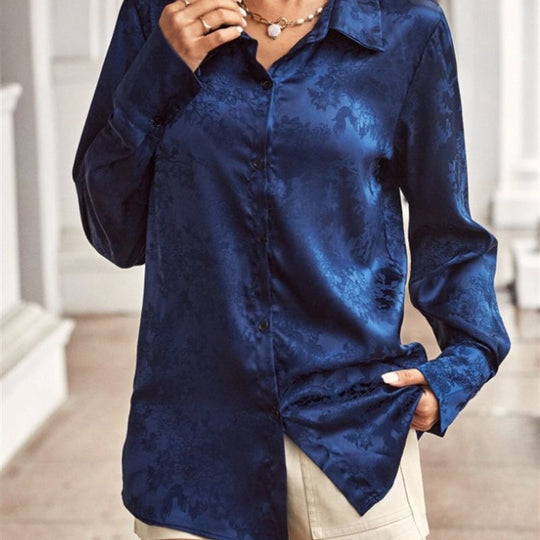 Damen Elegante satiniert Bluse mit floralen Muster EB