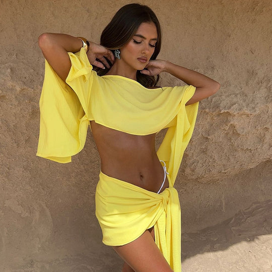 Damen lässiges Wickeltop mit asymmetrischem Schnitt und luftigen Ärmeln EB