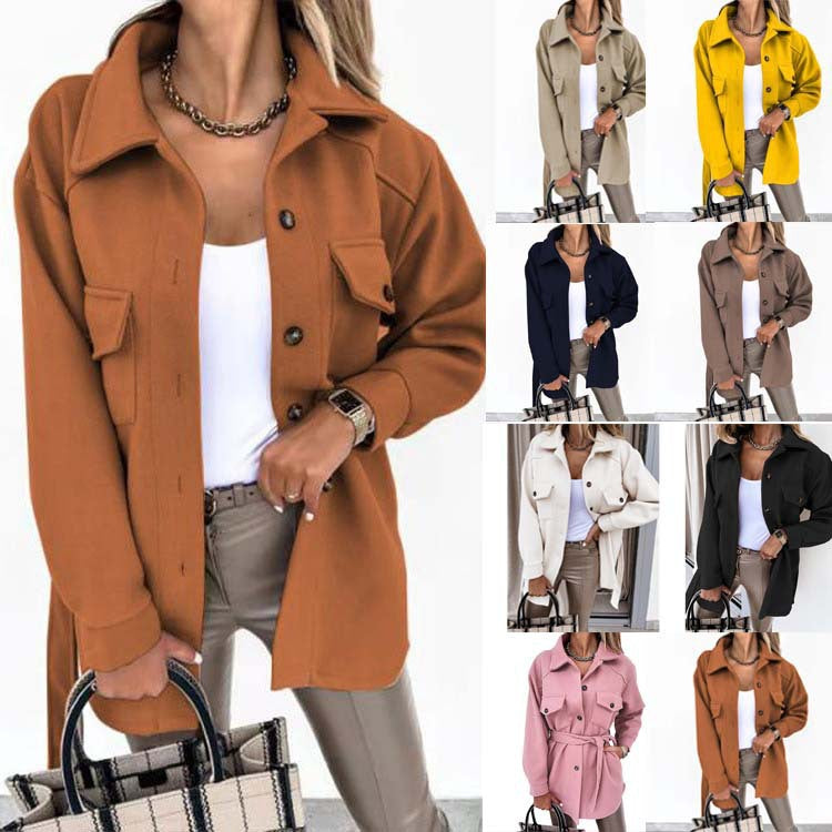 Damen nan oversized Hemdjacke aus Wollmischung mit aufgesetzten Pattentaschen EB