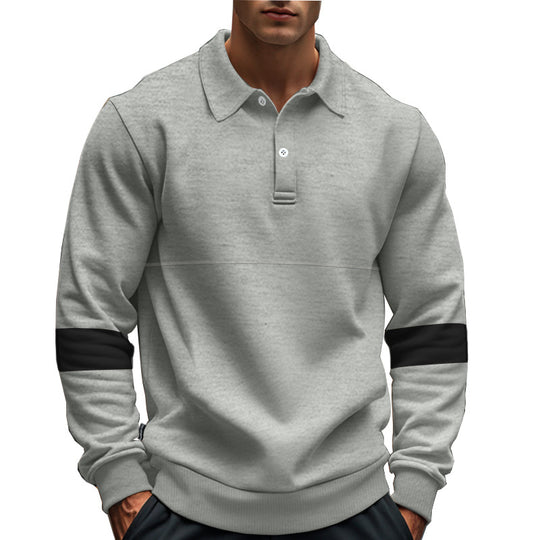 Herren modischer Langarmpullover mit poloartigen Details und kontrastierenden Ärmelbündchen EB