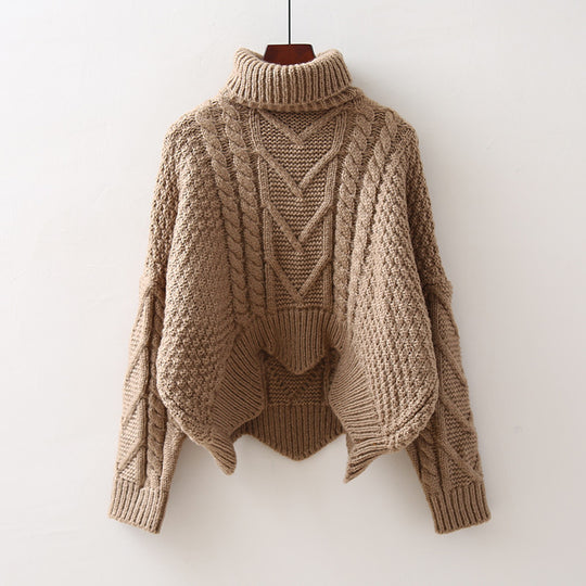 Damen Großer Pullover mit Hohem Kragen und Strickmuster EB