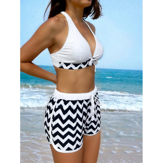 Damen Bikini-Set mit hochwertigem Chevron-Muster und verstellbaren Trägern EB