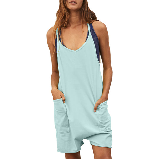 Damen komfortabler Overall mit tiefem Ausschnitt und praktischen Taschen EB