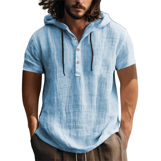 Herren lässiges Kurzarm-Hoodie mit Knopfleiste EB