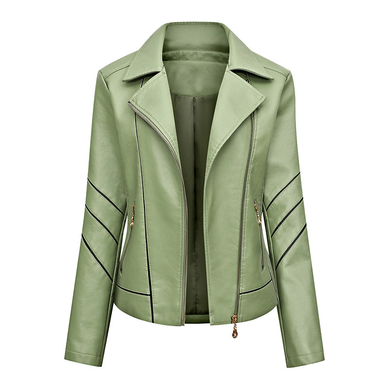 Damen modische Kunstlederjacke mit schicker Zipp-Detailierung EB