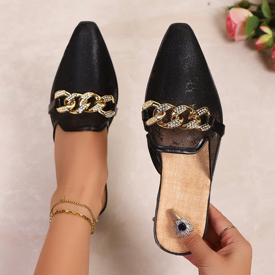 Damen Modische Mules mit funkelnder Kettenapplikation EB