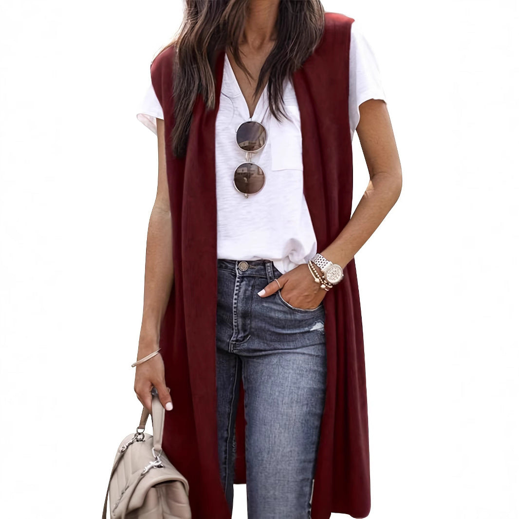 Damen longitudinaler Strickmantel mit Seitenschlitzen EB