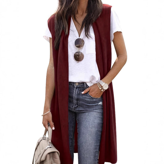Damen longitudinaler Strickmantel mit Seitenschlitzen EB