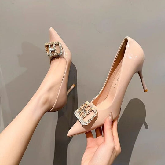 Damen eleganten High Heel Pumps mit funkelndem Schmuckdetail EB
