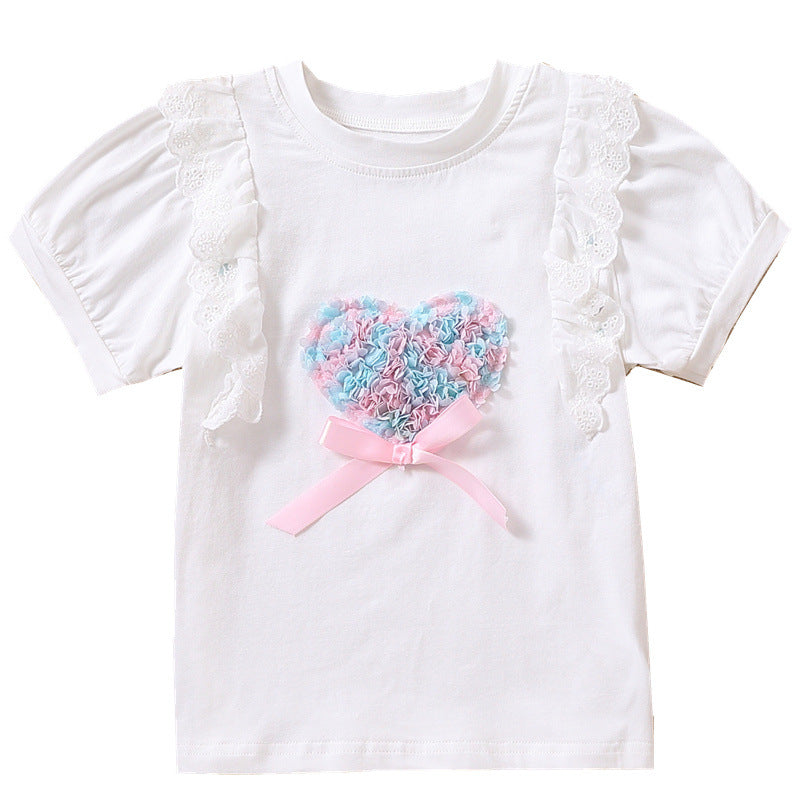 Mädchen T-Shirt mit Rüschendetails und Herzmotiv EB