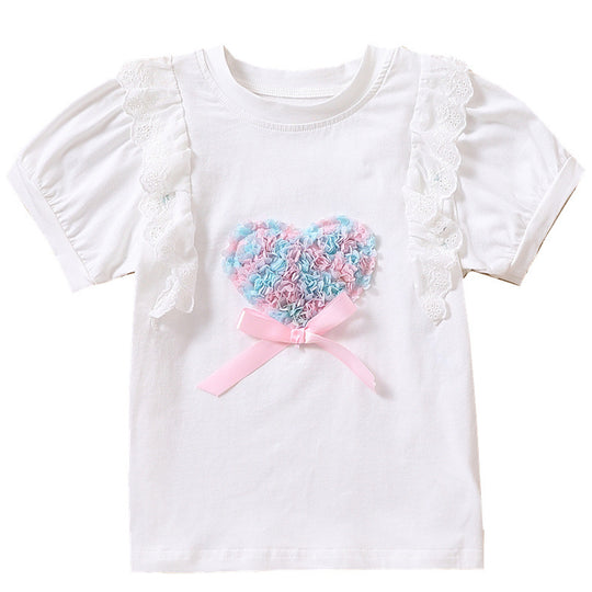 Mädchen T-Shirt mit Rüschendetails und Herzmotiv EB