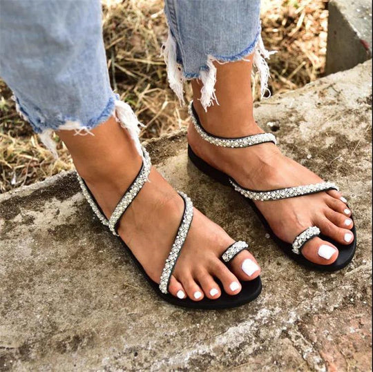 Damen Riemensandalen mit funkelnden Strassverzierungen EB