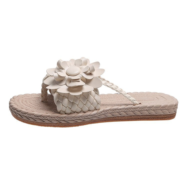 Damen Blumenschmuck Zehentrenner-Sandaletten mit rutschfester Sohle und geflochtenem Design EB
