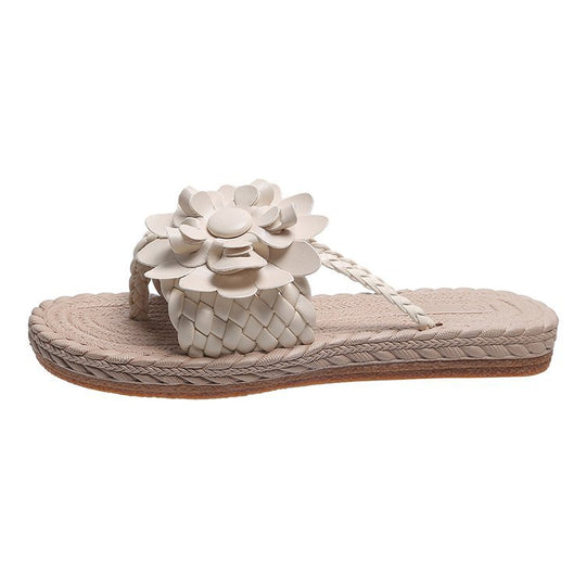 Damen Blumenschmuck Zehentrenner-Sandaletten mit rutschfester Sohle und geflochtenem Design EB