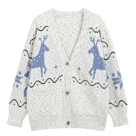 Damen Gemütlicher Cardigan mit Rentier-Motiv und Taschen EB