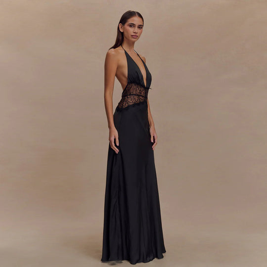 Damen Abendkleid mit Spitze und elegantem tiefem Ausschnitt EB