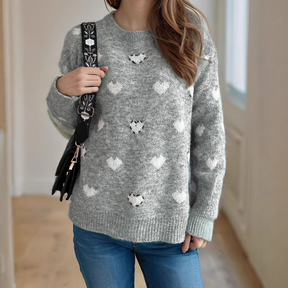 Damen kuscheliger Pullover mit herzförmigem Design und weichem Material EB
