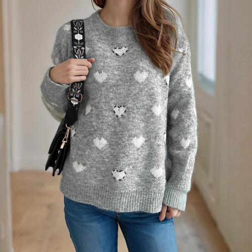 Damen kuscheliger Pullover mit herzförmigem Design und weichem Material EB