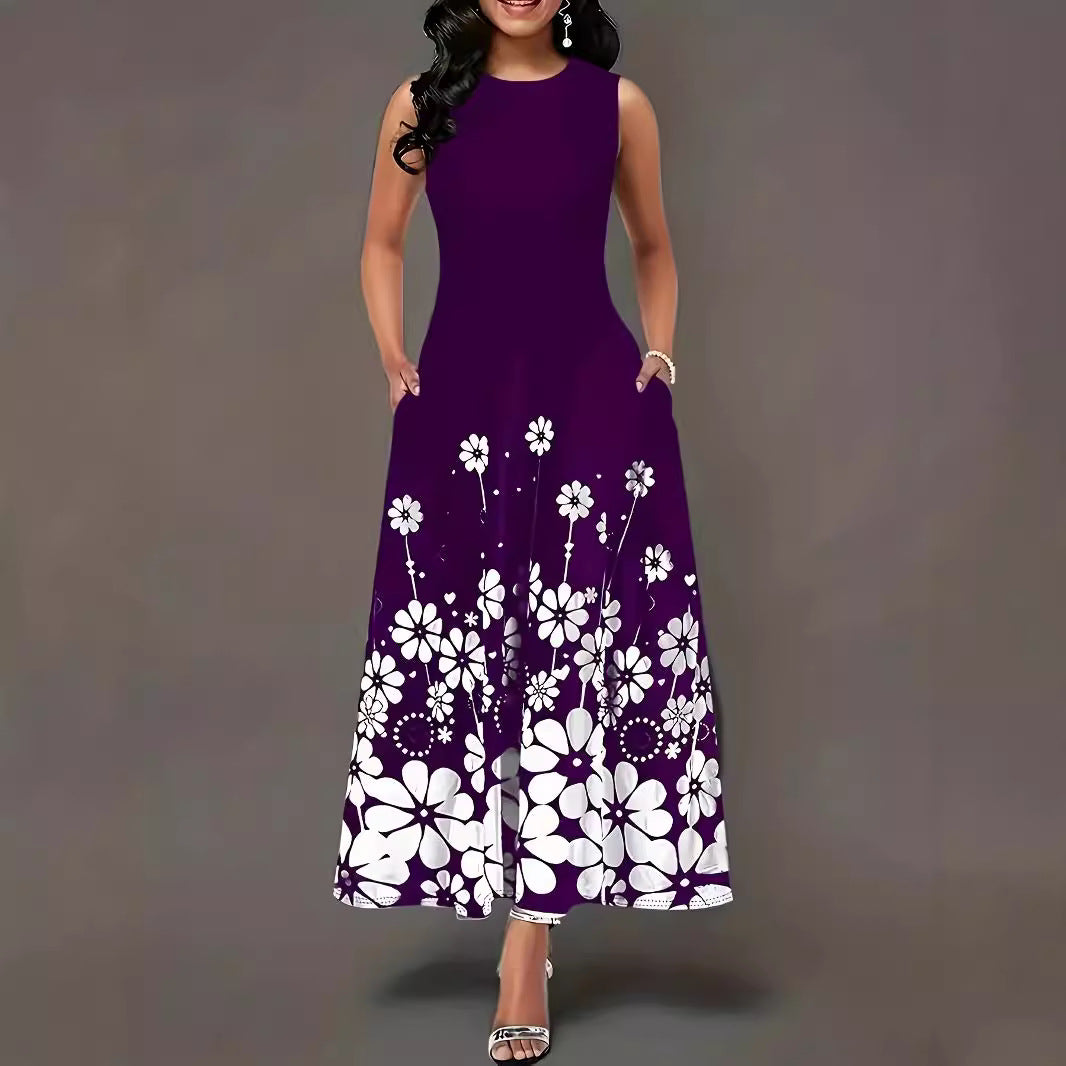 Damen Maxikleid mit floralen Akzenten und seitlichen Eingrifftaschen EB