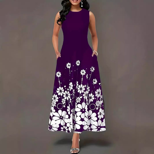 Damen Maxikleid mit floralen Akzenten und seitlichen Eingrifftaschen EB