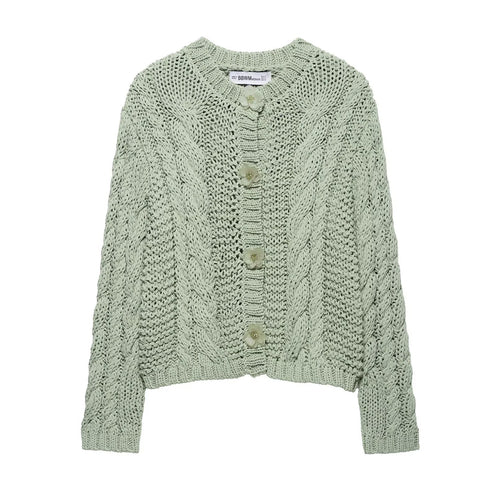 Damen Strickjacke mit Zopfmuster und Knopfdetails EB