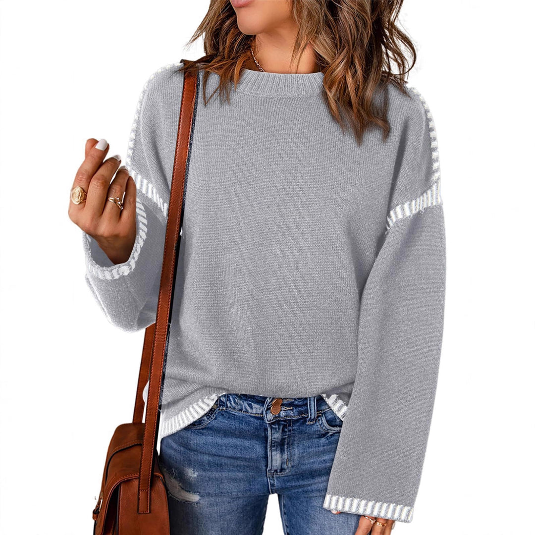 Damen lässiger Pullover mit strukturiertem Detail und seitlichem Schlitz EB