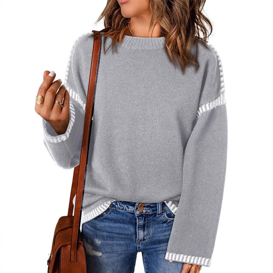 Damen lässiger Pullover mit strukturiertem Detail und seitlichem Schlitz EB