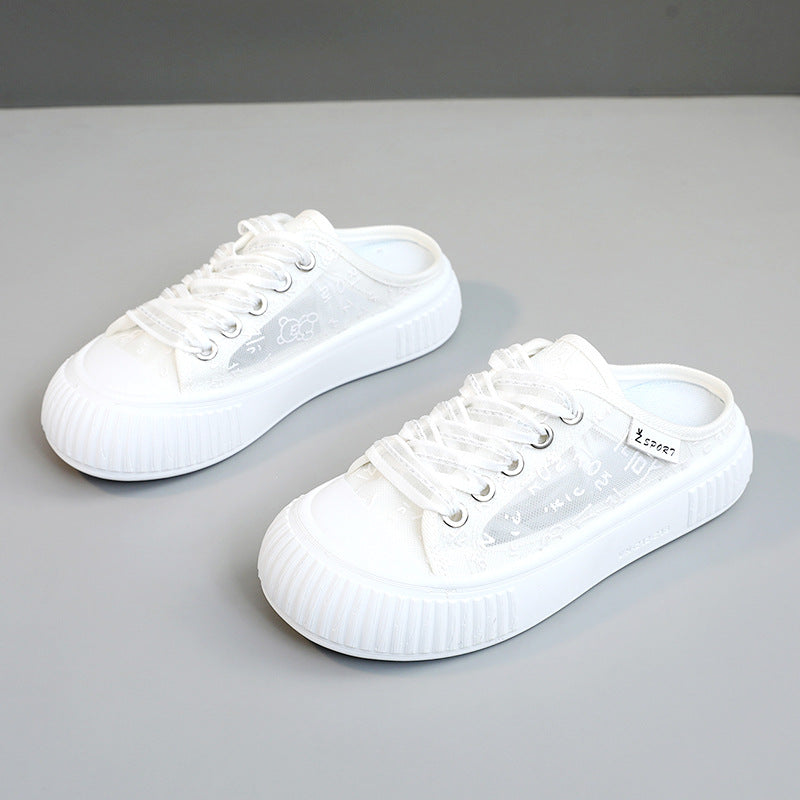 Damen Slip-On Sneakers mit atmungsaktiver Mesh-Oberfläche und elastischen Schnürsenkeln EB