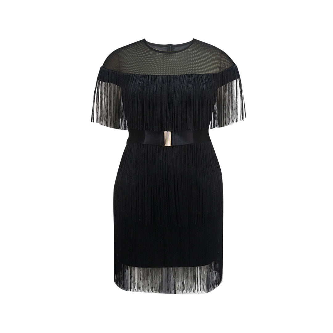 Damen Fransen Kleid mit elegantem Taillengürtel EB