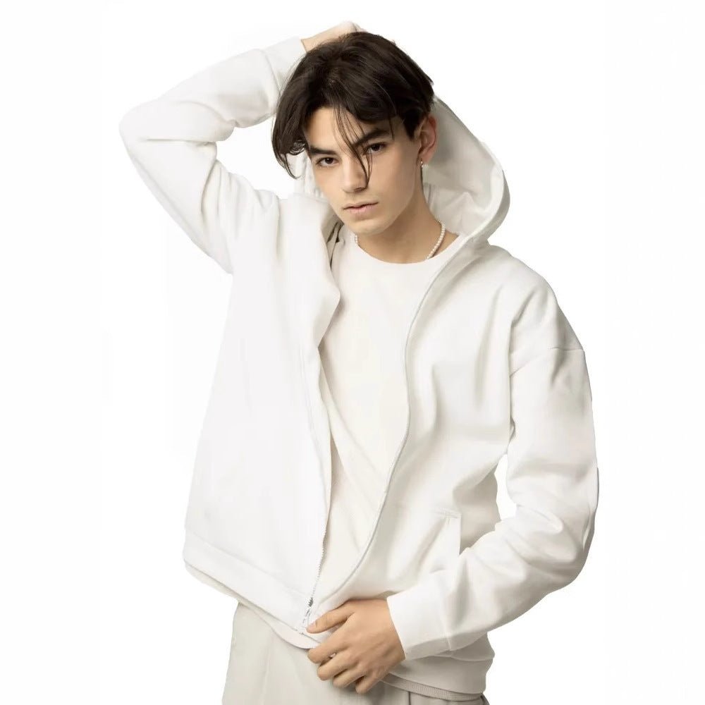 Herren nan minimalistischer Zip-Hoodie mit cleanem Oversize-Schnitt und weichem French-Terry-Futter EB
