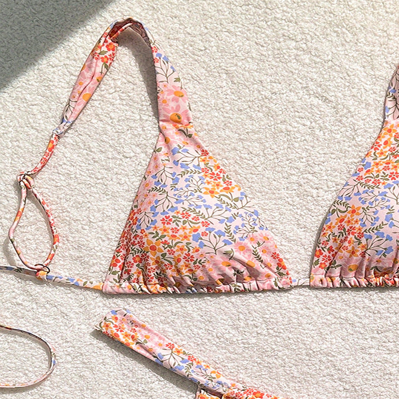 Damen Triangel-Bikini mit floralen Motiven und angepassten Trägern EB