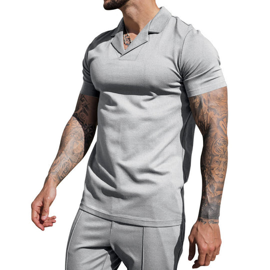 Herren Kurzarm Hemd mit klassischem Henley-Ausschnitt und strukturierter Oberflächenbeschaffenheit EB