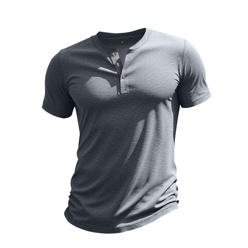Herren Kurzarm-Henley-T-Shirt aus weicher Baumwolle mit dekorativer Knopfleiste EB