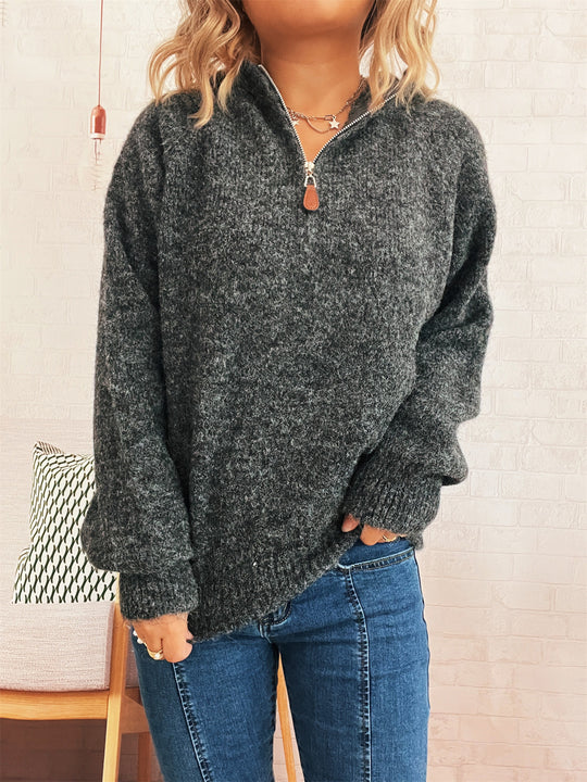 Damen kuscheliger Kapuzenpullover mit Zipper und modernem Rippdesign EB