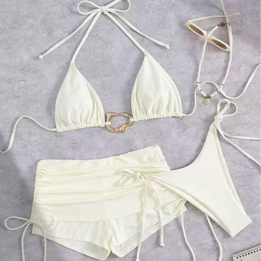 Damen Triangel-Bikini mit modischem Ringen-Detail und hoch taillierten Höschen EB