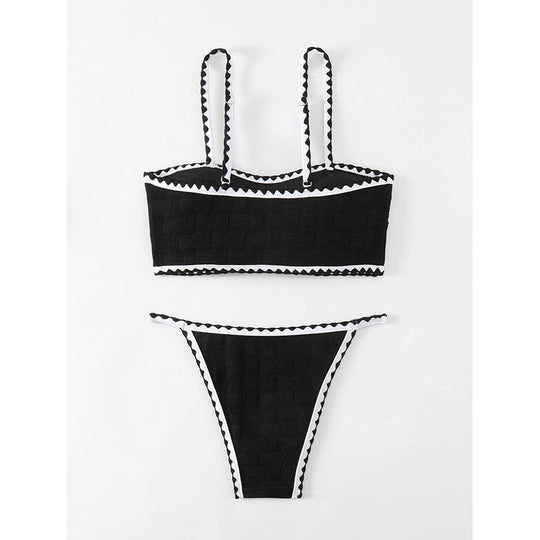 Damen Bikini-Set mit strukturiertem Oberteil und hoch geschnittenem Unterteil EB