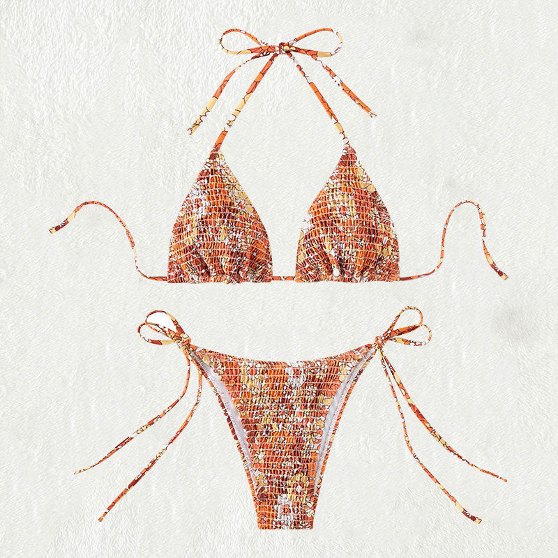 Damen Triangel-Bikini mit floralen Rüschendetails und verstellbaren Trägern EB