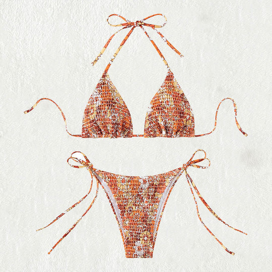 Damen Triangel-Bikini mit floralen Rüschendetails und verstellbaren Trägern EB