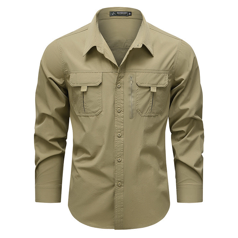 Men's  technical long-sleeve utility shirt with dual flap chest pockets and concealed zip utility pocket EB