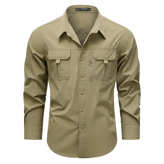 Men's  technical long-sleeve utility shirt with dual flap chest pockets and concealed zip utility pocket EB