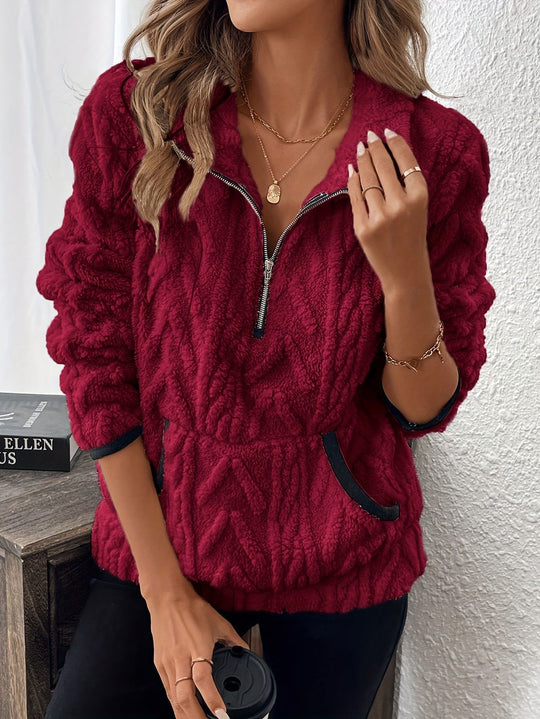 Damen weicher und bequemer Pullover mit halbem Reißverschluss EB